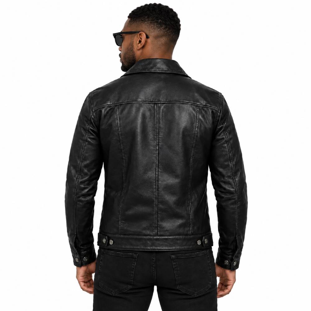 Mens Black Trucker Leather Jacket